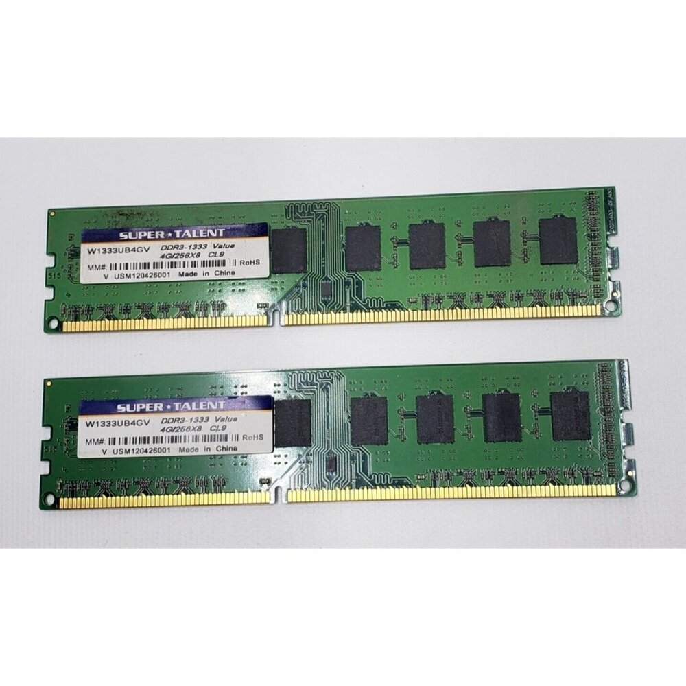 Super Talent W1333UB4GV DDR3-1333 Value 4G/256X8 CL9 Used 2 Pieces